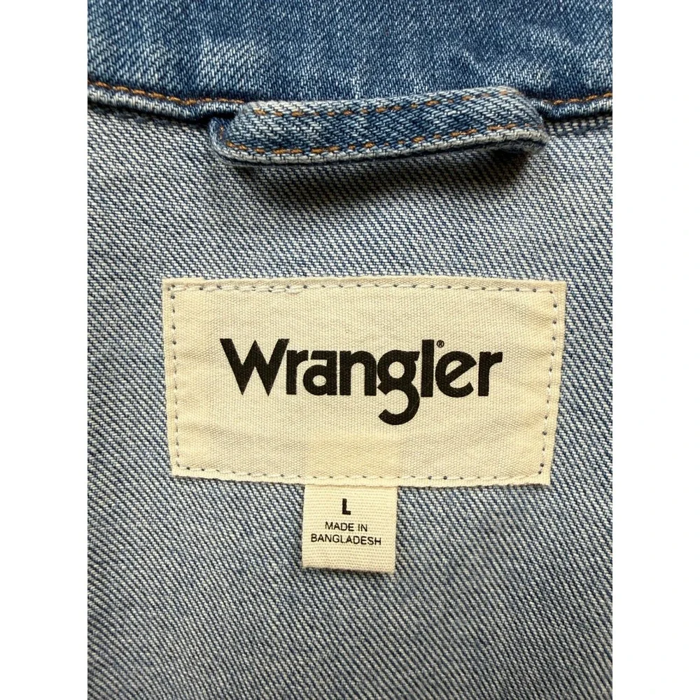 Wrangler Slow Horses Embroidered Denim Blue Trucker Jacket Medium Wash Mens L